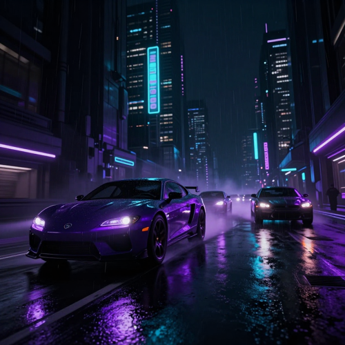 Neon Hover Traffic in a Flying Car Video - still frame generated with the flying car video generator