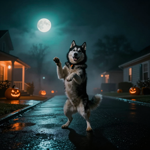 Pet AI Thriller Dance In A Halloween Costume - still frame generated with the AI Thriller Dance effect