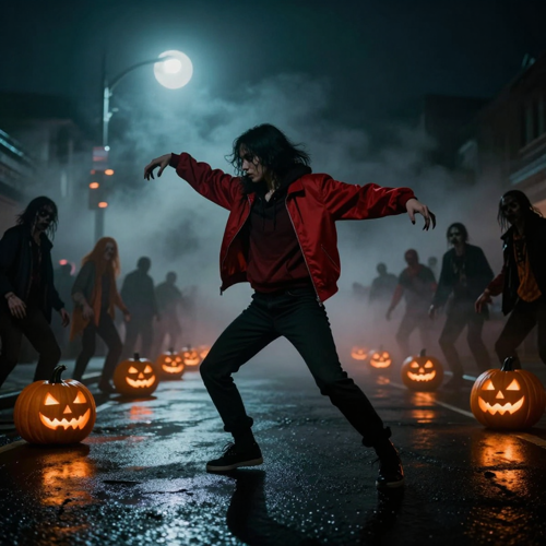 Solo AI Thriller Dance On The Foggy Night Street - still frame generated with the AI Thriller Dance effect