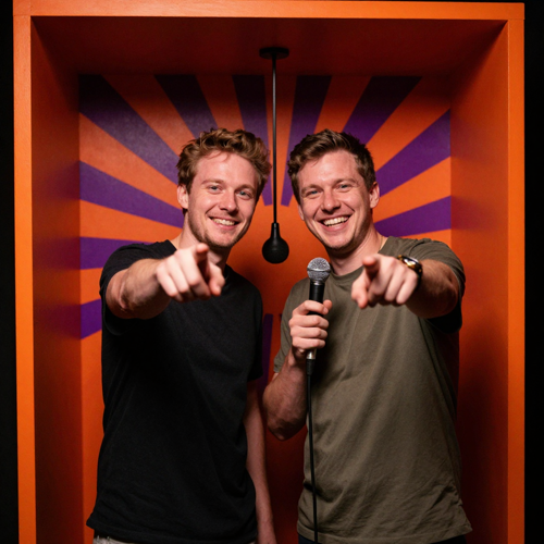 Two performers trading bars in an orange booth AI Rap Video
