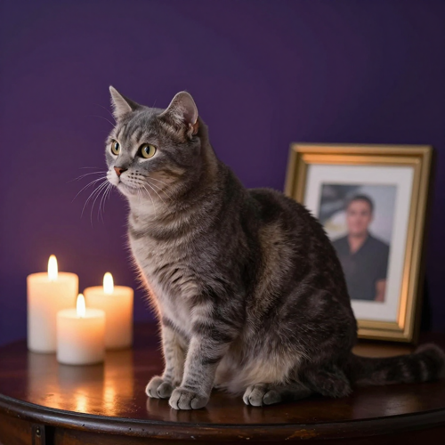 Grey Tabby Cat Pausing Among The Candles