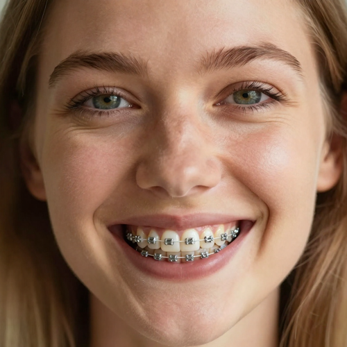 Metal Braces With Tooth-Coloured Ties