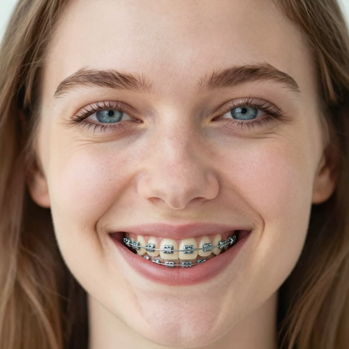 Metal Braces With a Silver Archwire