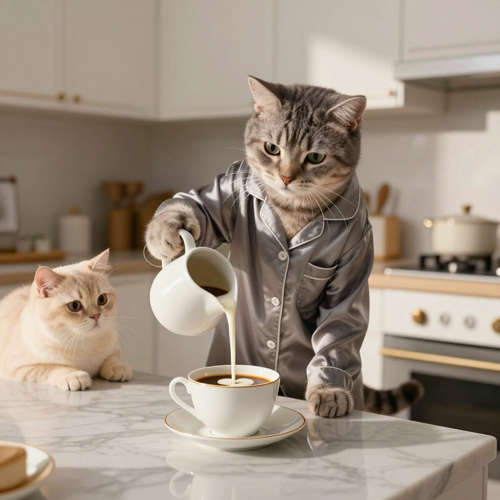 cats making coffee ai video generator: one cat photo becomes a cozy morning pour