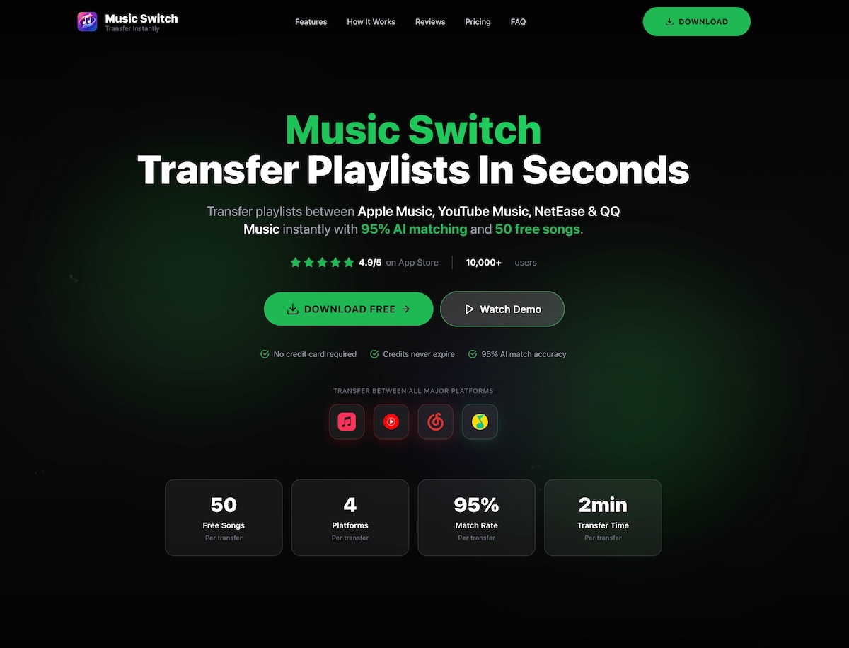 Music Switch - Transfer Playlists Across Platforms Instantly